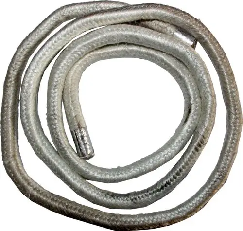 Dichtschnur, geflochten, in neutralen Farben, aufgewickelt. Geeignet für Gusstüren, eventuell von Wolf, zur Abdichtung und Isolierung. Ideal für Heizungsanwendungen.